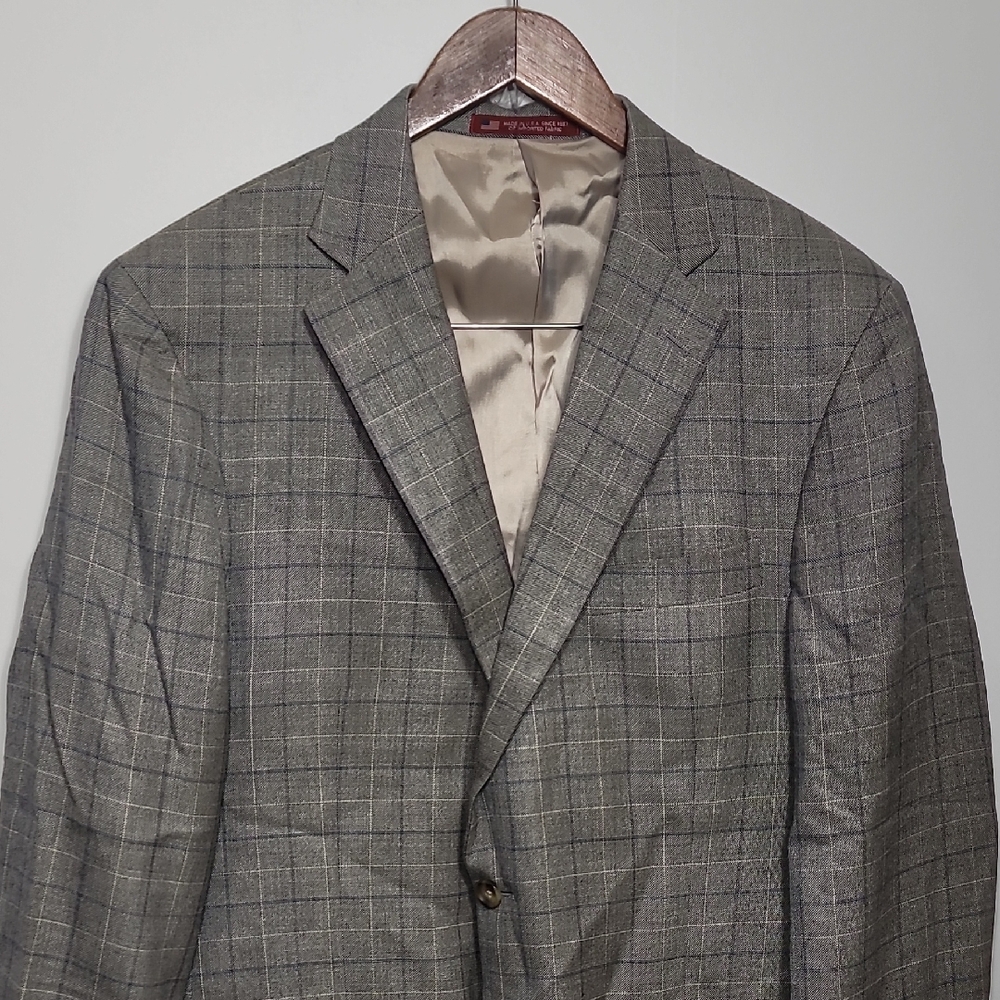 Hart Schaffner Marx Classic Gray Checkered Men's Blazer Jacket
